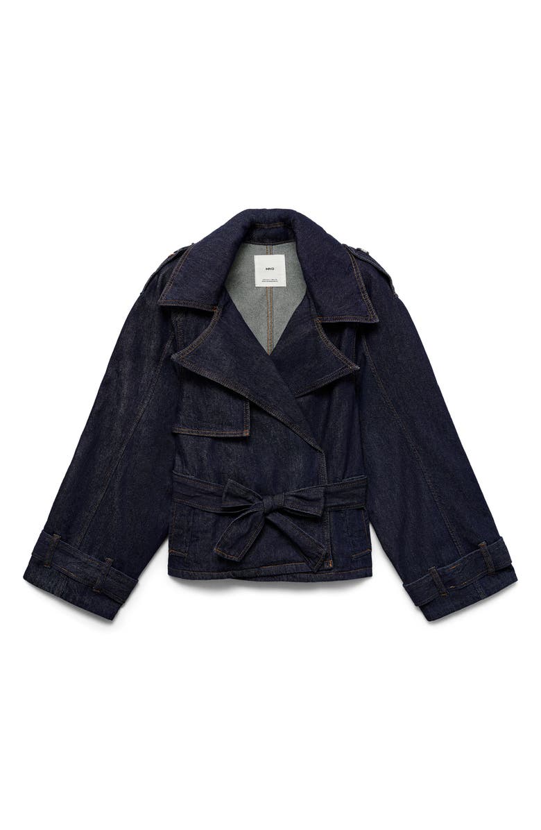 MANGO Denim Crop Trench Jacket, Alternate, color,