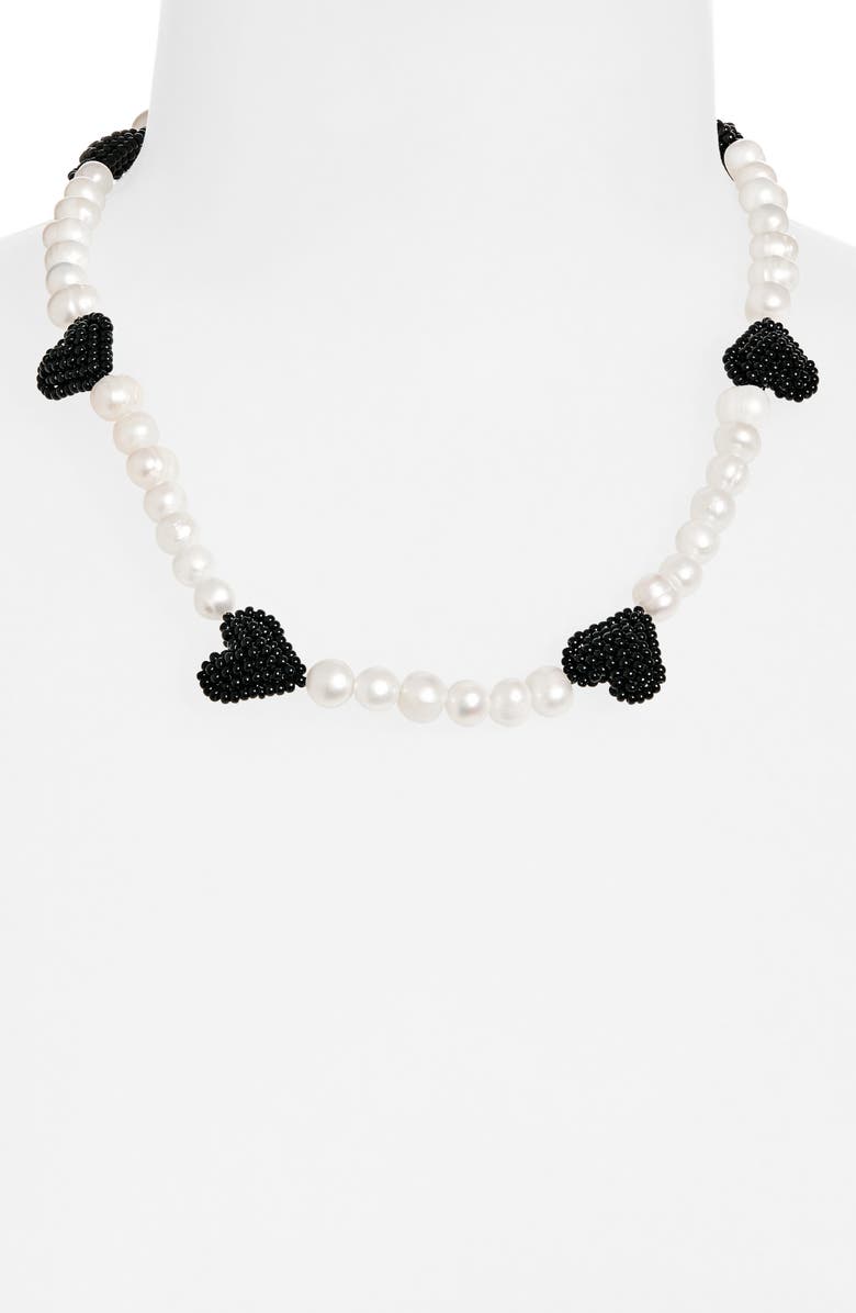 PURA UTZ Freshwater Pearl & Beaded Black Heart Necklace, Alternate, color, Pearl / Black