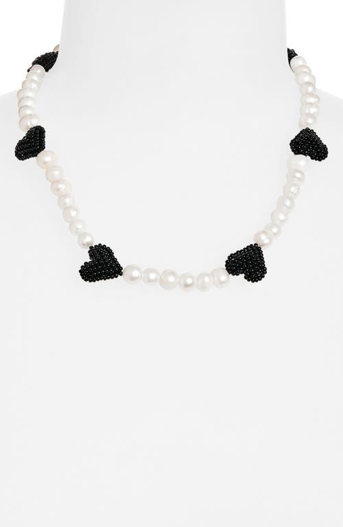 Pura Utz White Multi Black Heart Necklace In Pearl/black