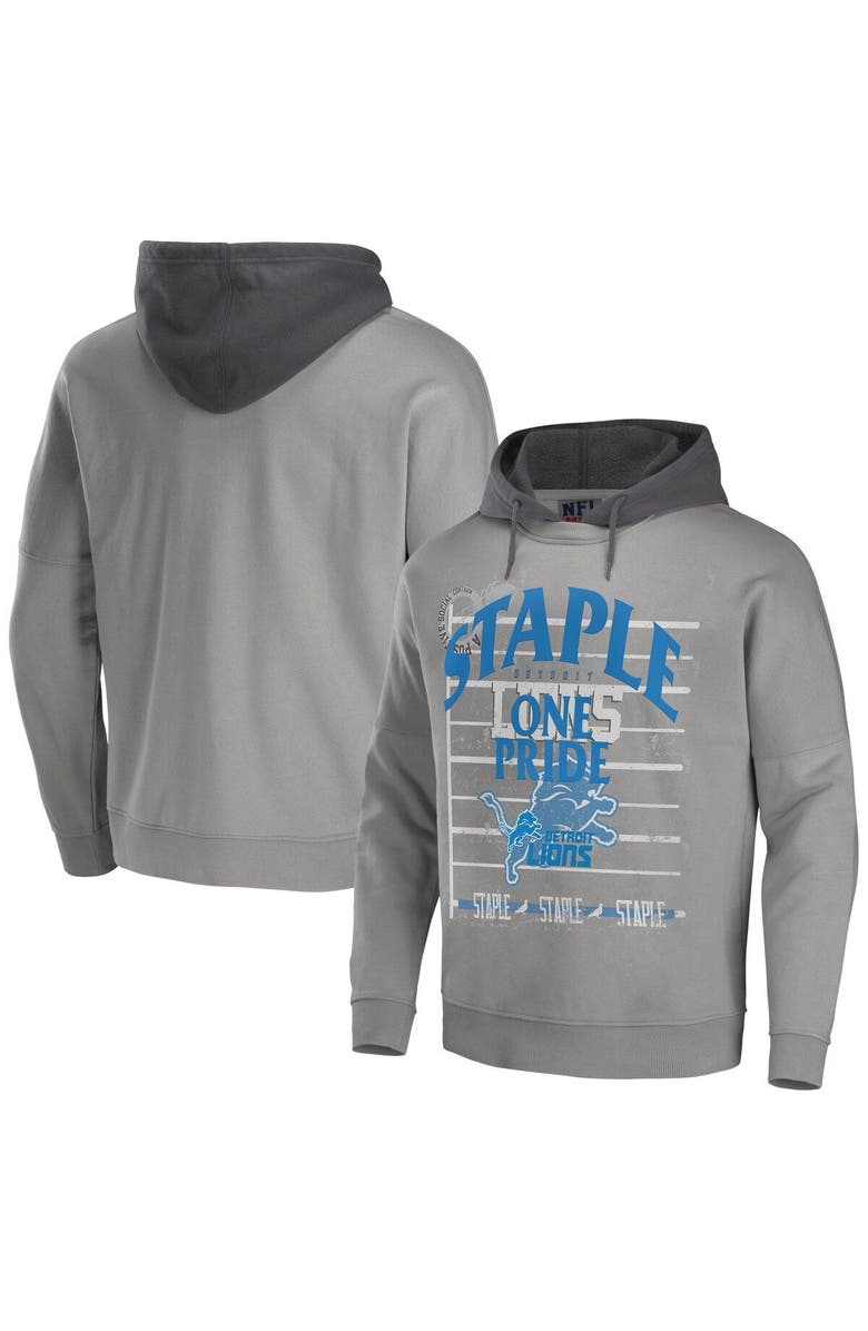 STAPLE Men's NFL x Staple Gray Detroit Lions Throwback Vintage Wash Pullover Hoodie, Main, color, 