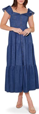 FREEMARKET Flutter Sleeve Chambray Maxi Dress