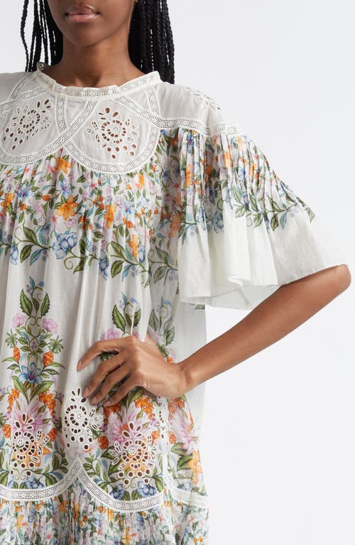 Farm Rio Sweet Bloom Cotton Eyelet Shift Dress In Off-white