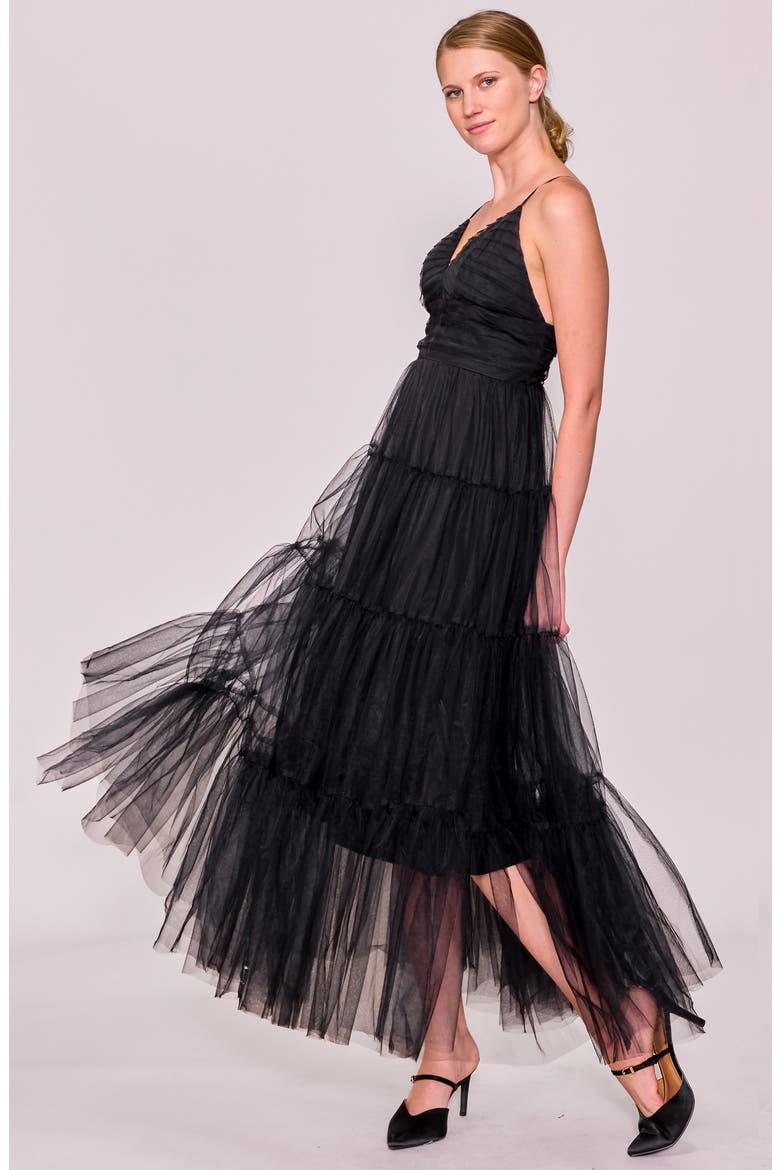 Sleeveless Tiered Tulle Gown, Alternate, color, BLACK