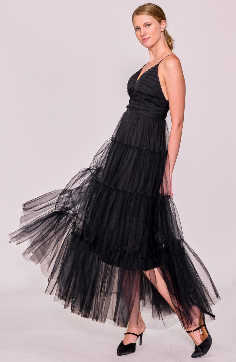 MELLODAY Sleeveless Tiered Tulle Gown, Alternate, color, Black