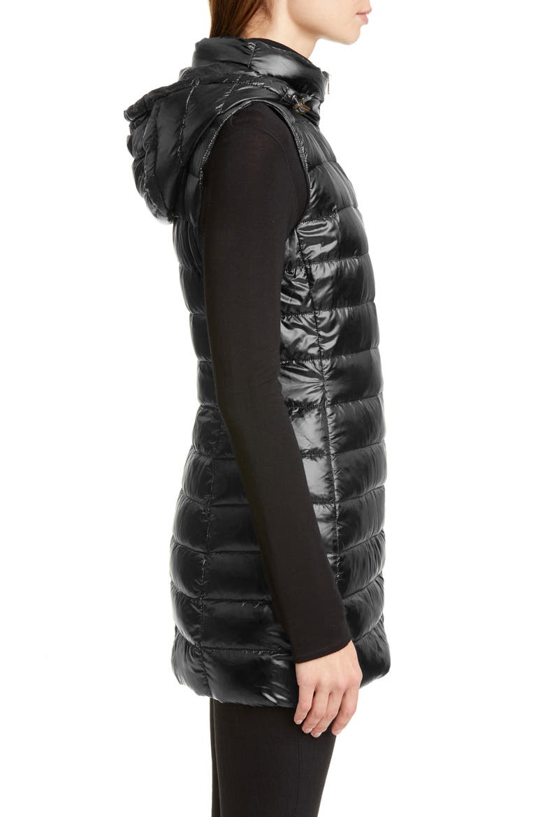 Long Fitted Down Puffer Vest with Removable Hood, Alternate, color, BLACK