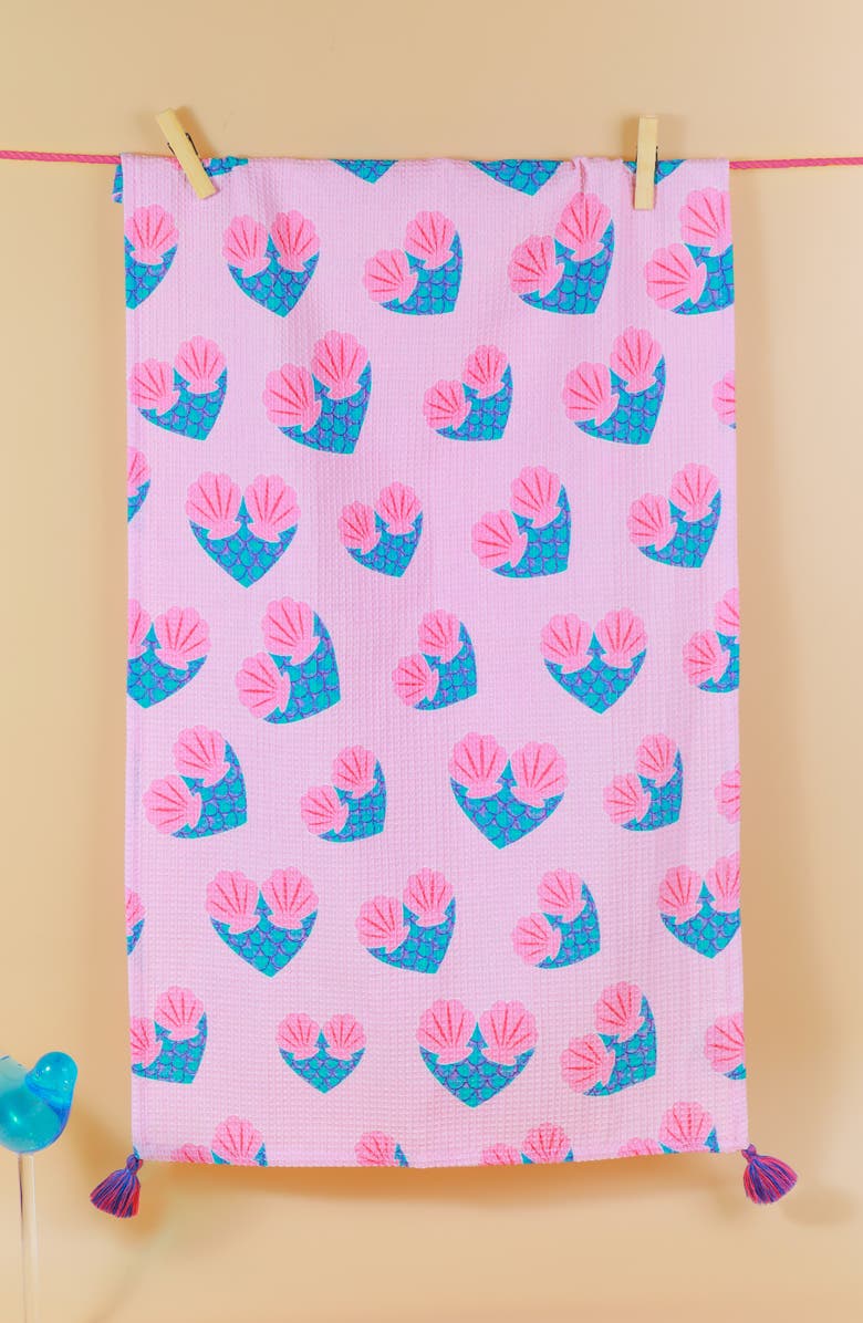 Tiramisu The Mermaid Cove Set of 3 Kitchen Towels, Alternate, color, Blue/ Pink