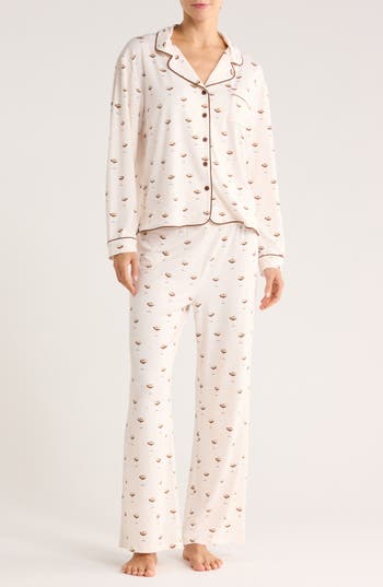 Honeydew Quiet Night Long Sleeve Button-up Top & Pants Pajamas In Neutral