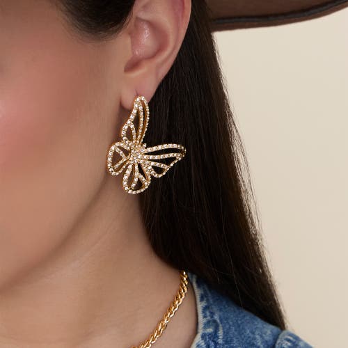 Jessica Simpson Textured Butterfly Gold-tone Stud Earrings In Gold