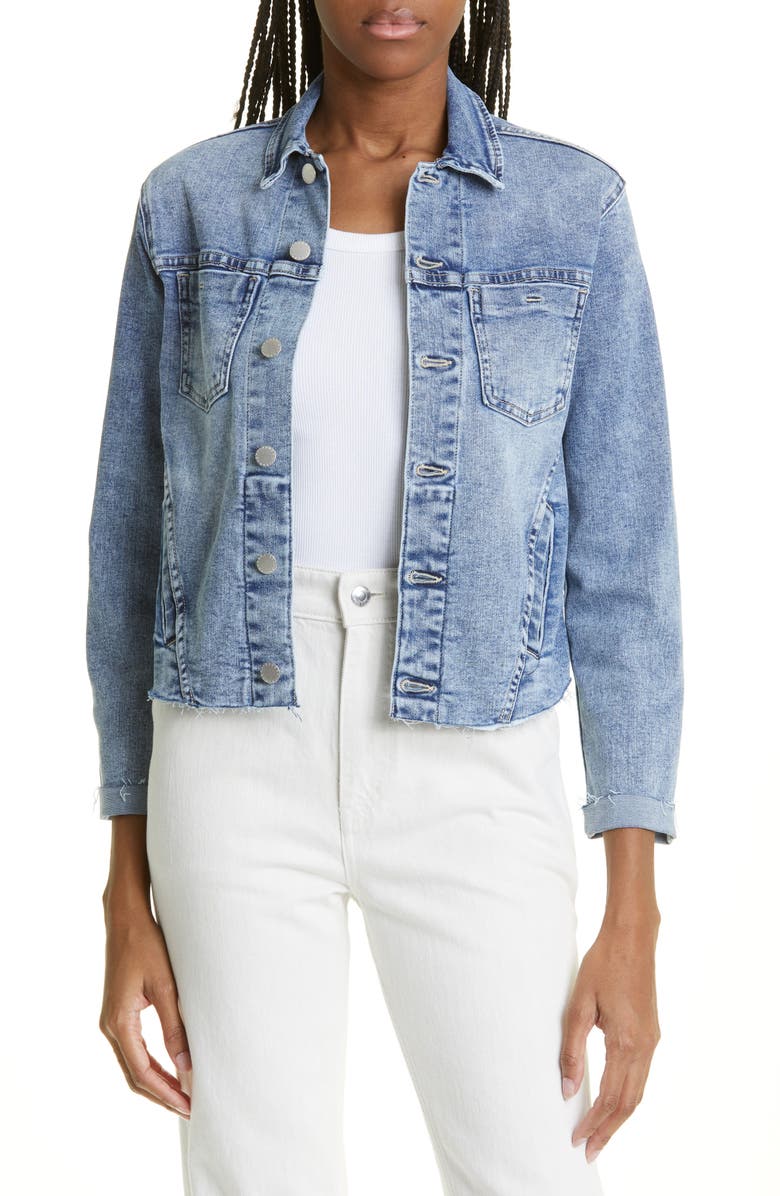 L'AGENCE Janelle Slim Raw Edge Denim Jacket, Main, color, 