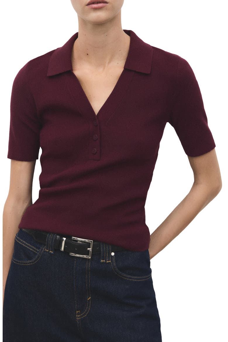 Rib Short Sleeve Polo Sweater, Main, color, WINE
