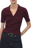 MANGO Rib Short Sleeve Polo Sweater