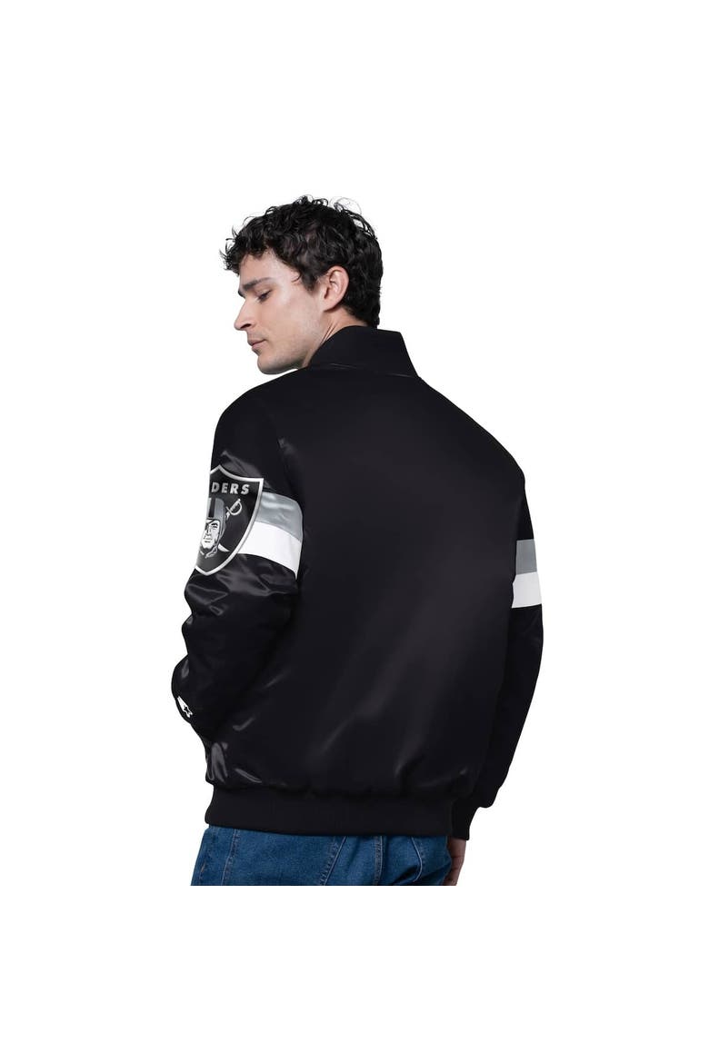 Men's Starter Black Las Vegas Raiders Triple Option Satin Varsity Full-Snap Jacket, Alternate, color, Black
