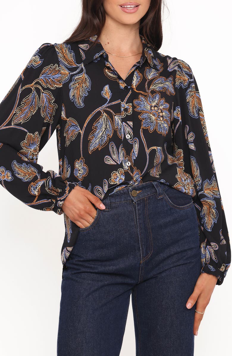 Petal & Pup Bennett Floral Button-Up Shirt, Alternate, color, Black Floral