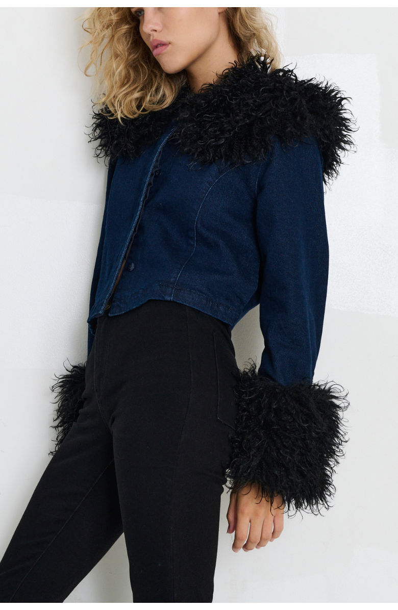 TT Studios Kimmy Denim Faux Fur Jacket, Alternate, color, Beekman St.