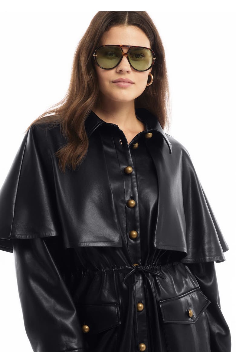 June + Vie Faux Leather Cape Jacket, Alternate, color, Black Onyx