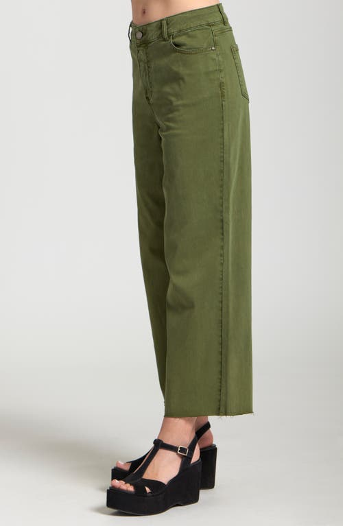 Apny Crop Raw Hem Wide Leg Jeans In Green