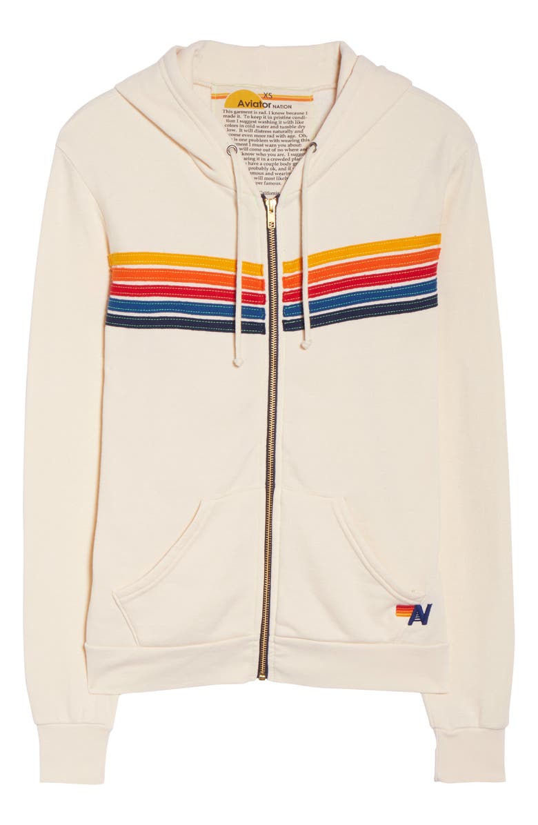 Aviator Nation 5-Stripe Zip Hoodie, Alternate, color, Vintage White/ Rainbow