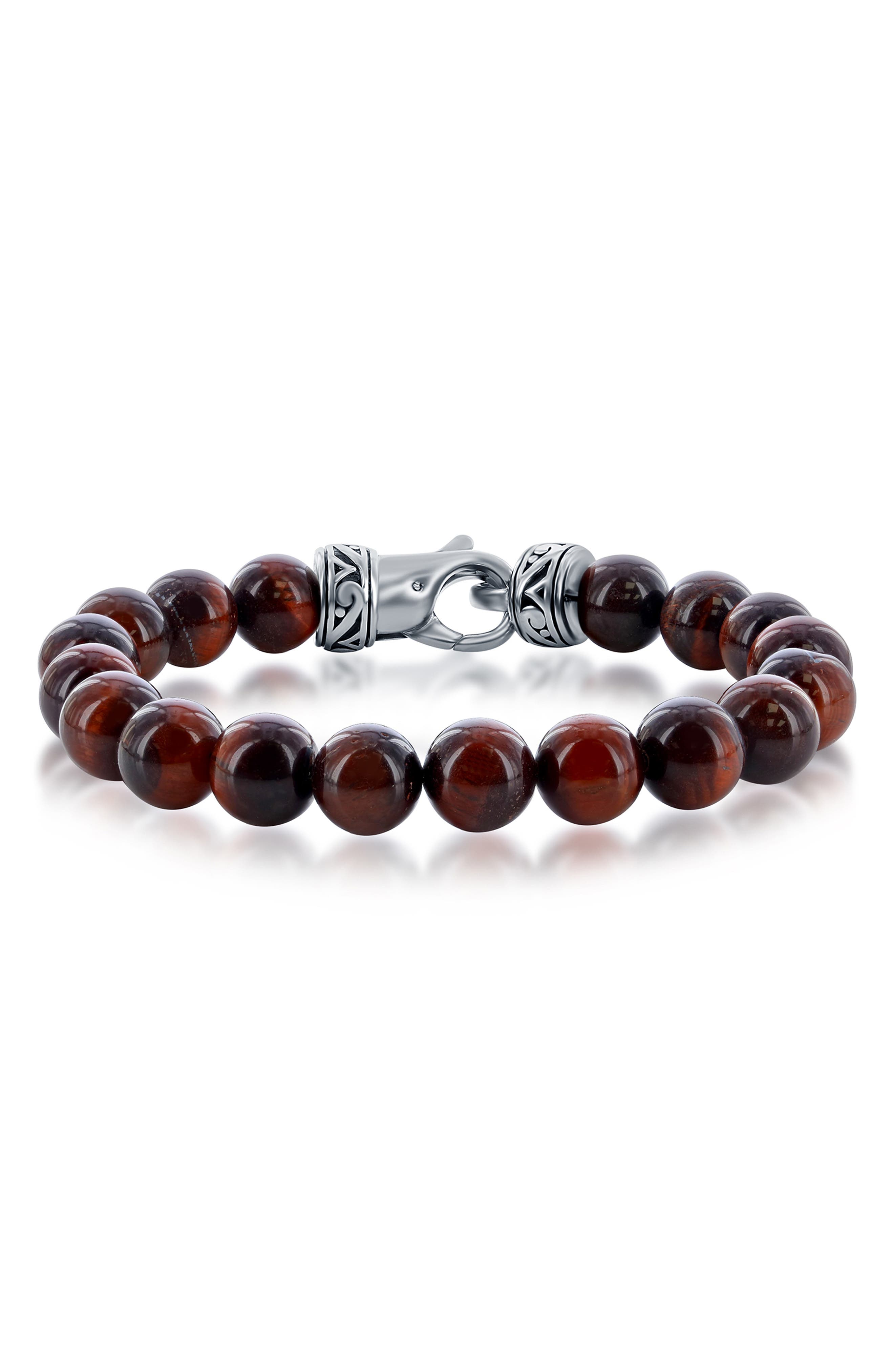 BLACKJACK Stainless Steel Tiger Eye Beaded Bracelet