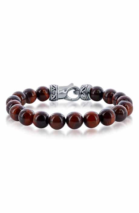 BLACKJACK Stainless Steel Tiger Eye Beaded Bracelet