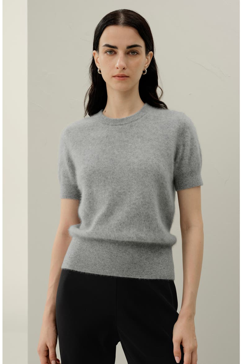 Women's Brushed Cashmere Short-Sleeve Sweater, Alternate, color, Foggy