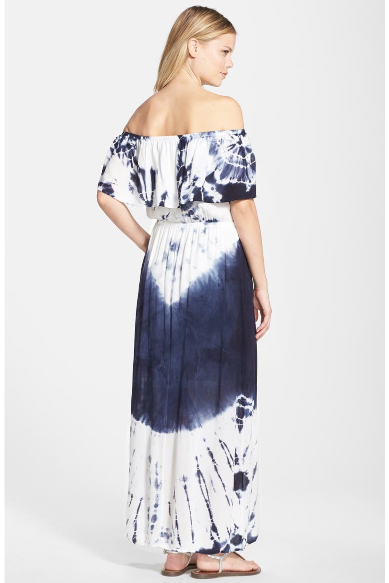 Tie Dye Off Shoulder Maxi Dress, Alternate, color, INDIGO/ WHITE