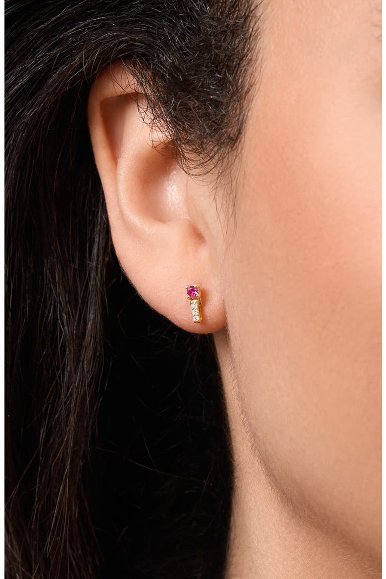El Mar Gemstone & Diamond Bar Stud Earrings, Alternate, color, 18K YELLOW GOLD RUBY