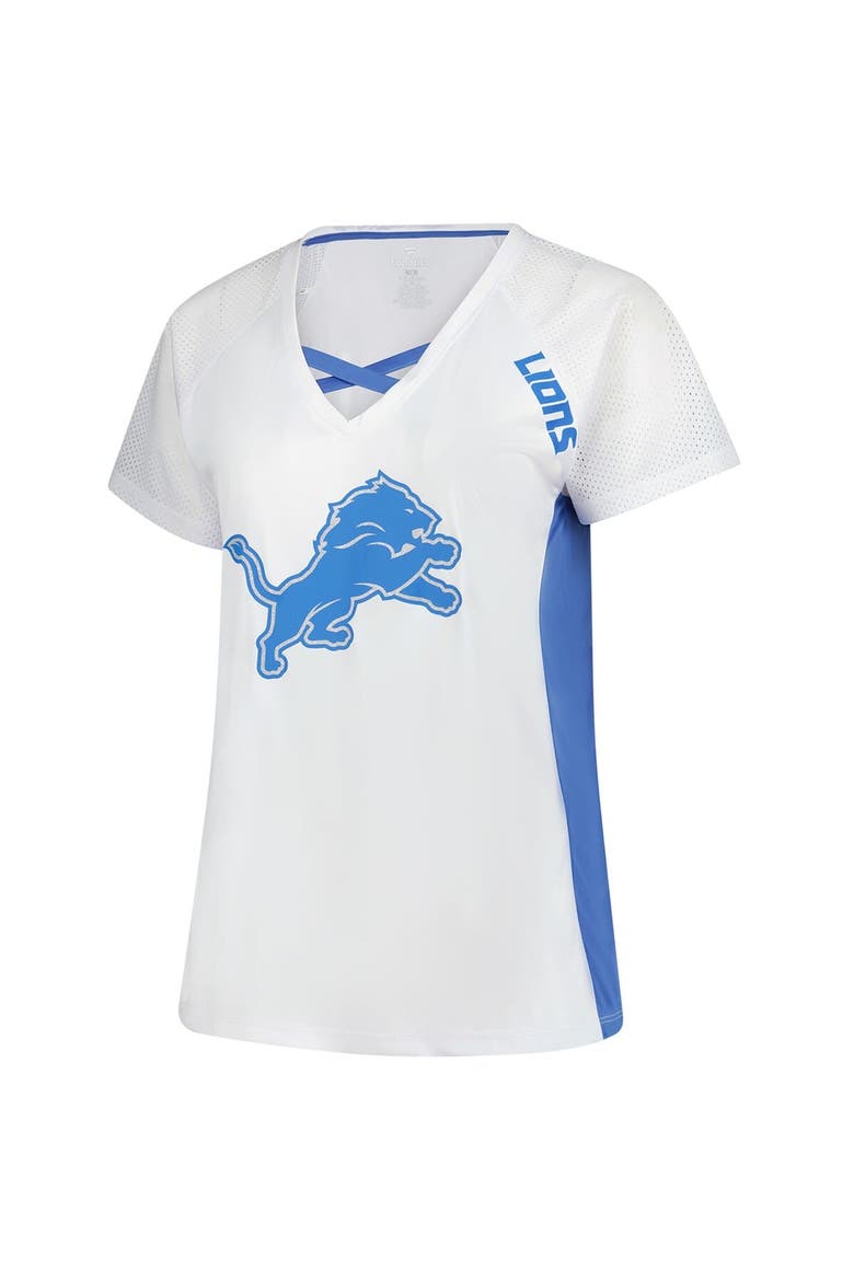 Women's Fanatics  White Detroit Lions Plus Size Glitter Lace-Up V- Neck T-Shirt, Alternate, color, White