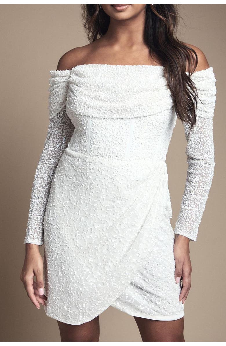 Coast Bardot Long Sleeve Mini Dress, Alternate, color, Ivory