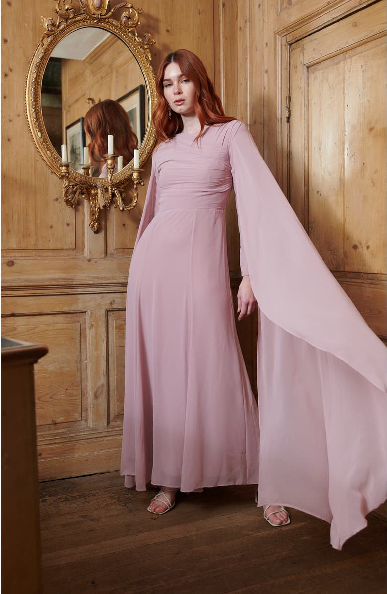 MARYISA Modest Ruffle Dress Maxi With Abstract Print, Alternate, color, Lilac