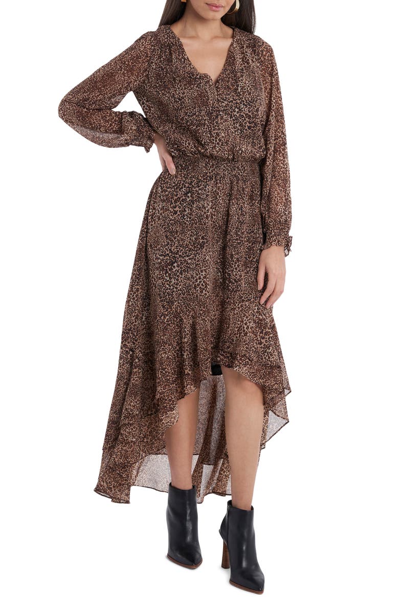 Long Sleeve High/Low Dress, Main, color, LEOPARD MUSES