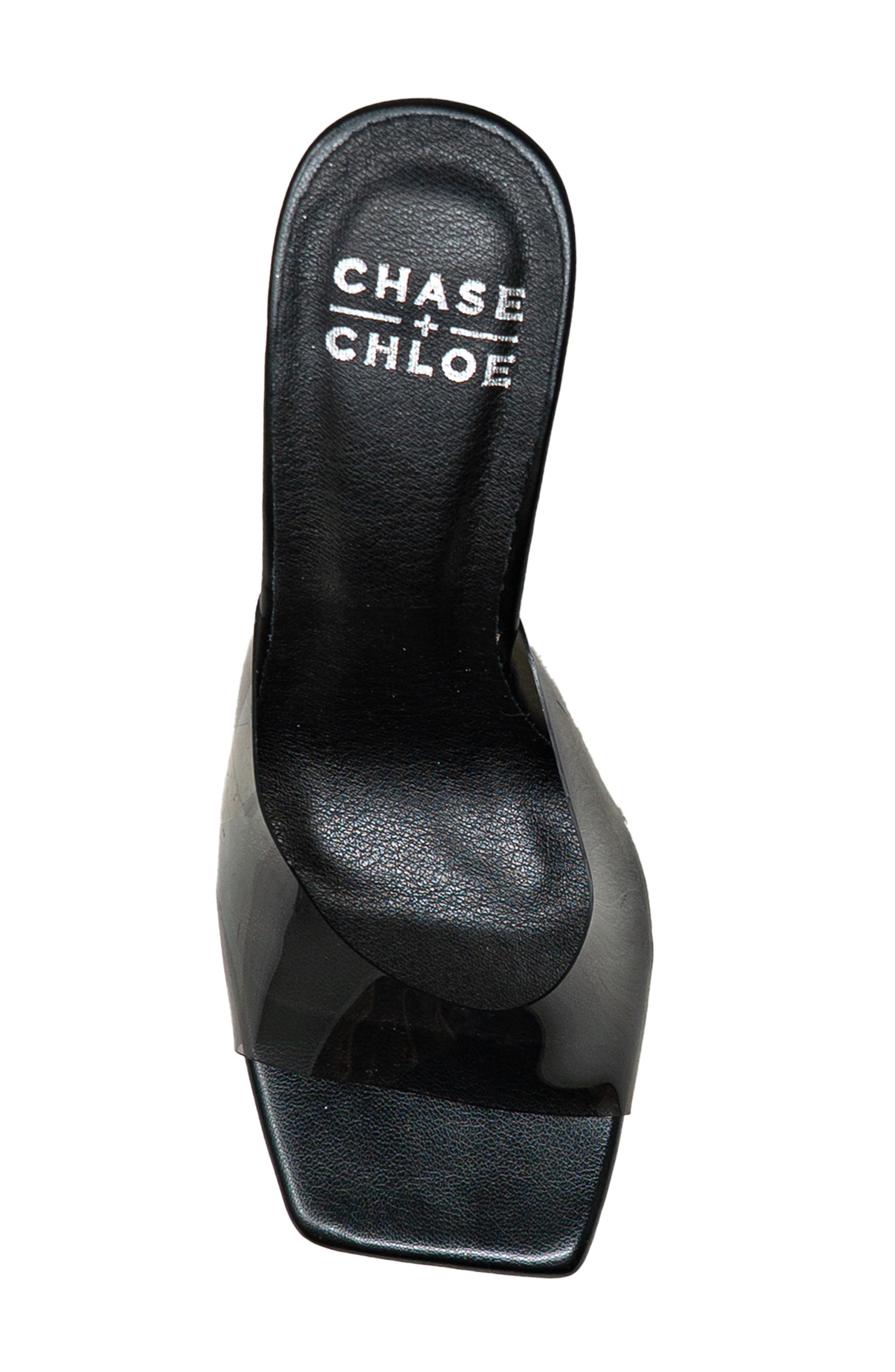 CHASE AND CHLOE Alia Clear Strap Wedge Sandal, Alternate, color, Clear Black