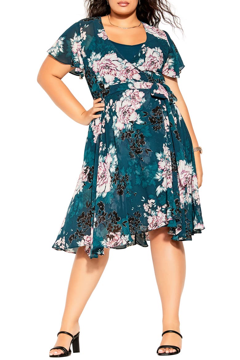 Blossom Wrap Dress, Main, color, JADE BLOSSOM