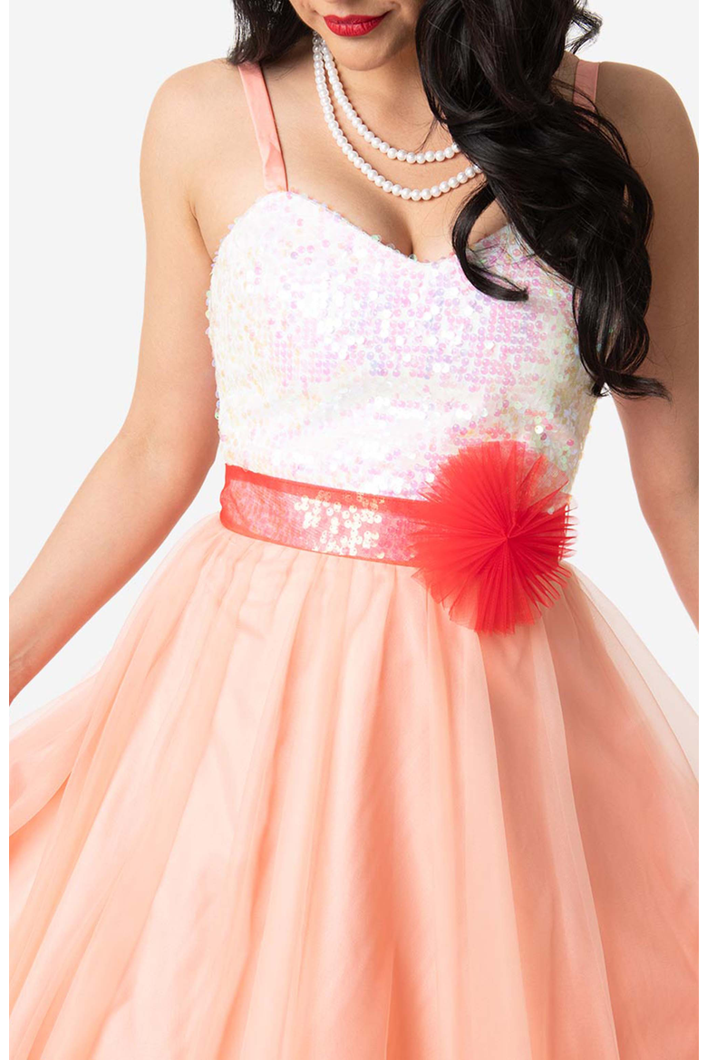 Chiffon Swing Dress, Alternate, color, Peach and White
