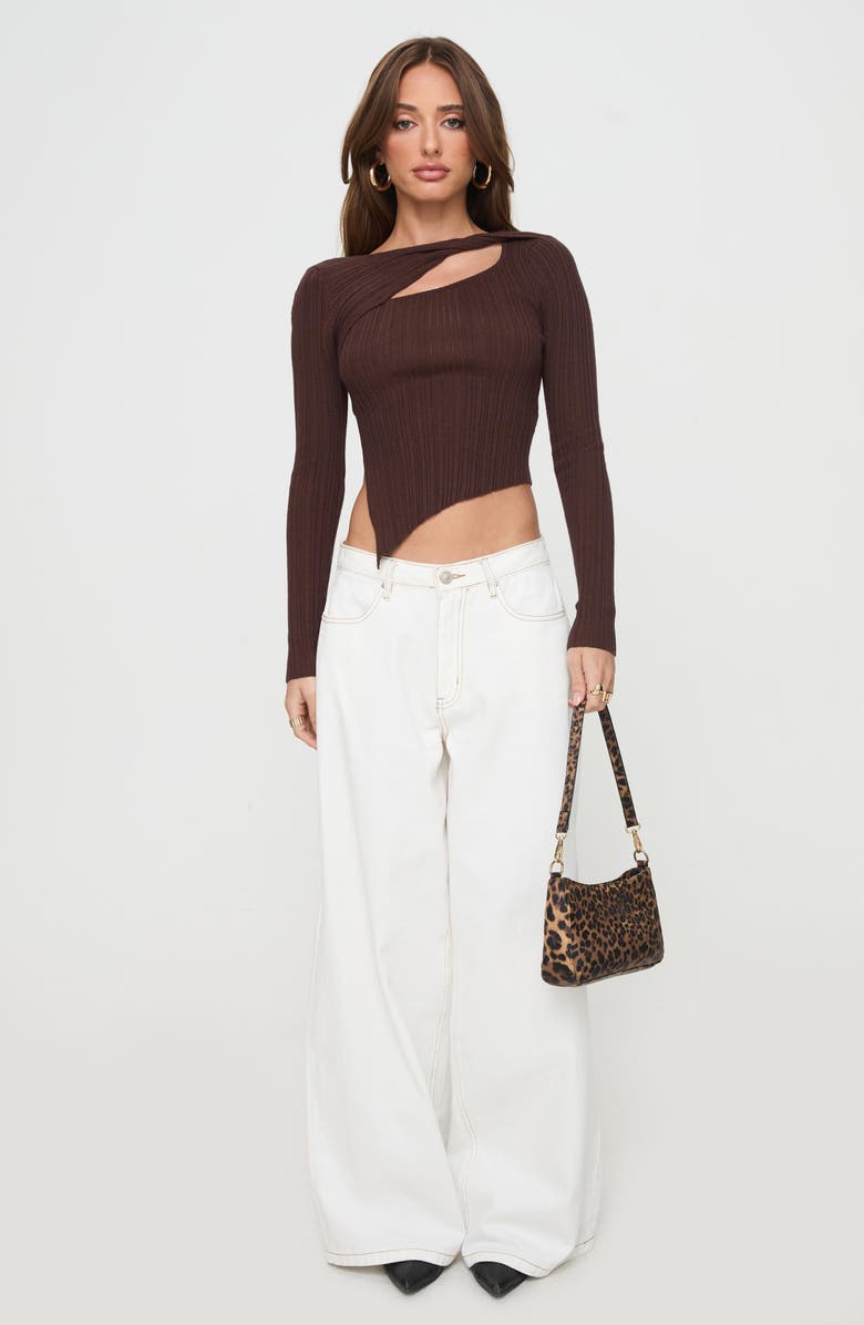 Princess Polly Ellara Cutout Asymmetric Rib Top, Alternate, color, Brown