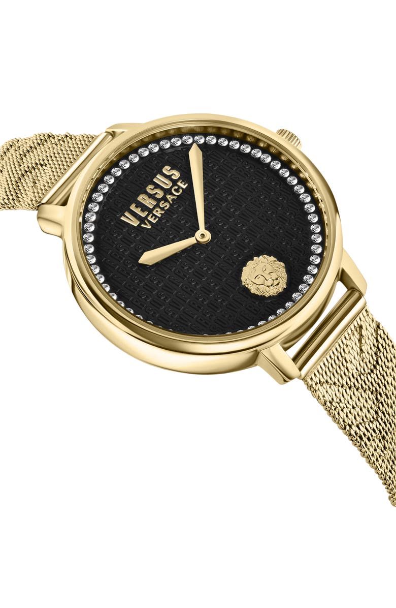 VERSUS Versace La Villette Crystal Mesh Strap Watch, 36mm, Alternate, color, Ip Yellow Gold