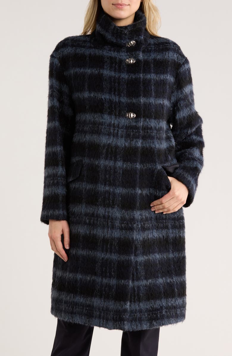 BOSS Coppede Plaid Fuzzy Coat, Main, color, Black Multi