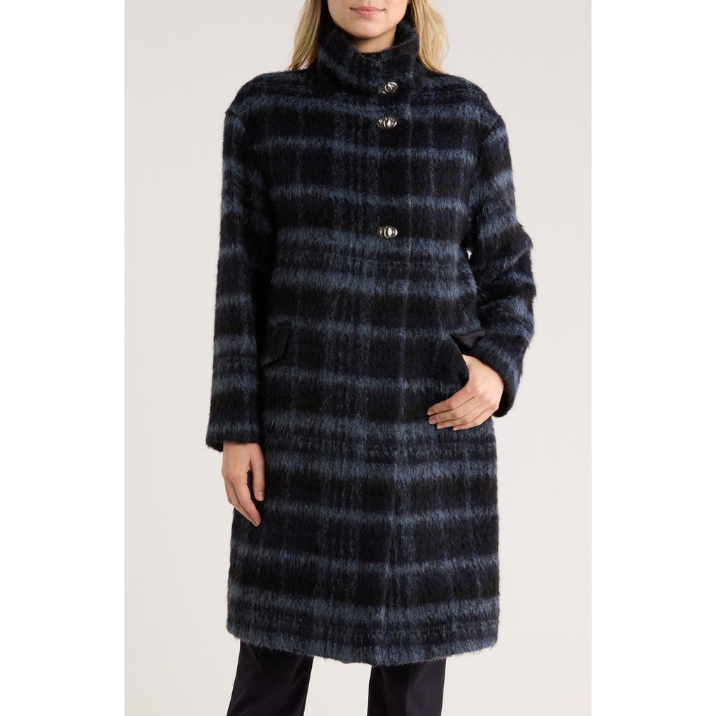 Hugo Boss Boss Coppede Plaid Fuzzy Coat In Black
