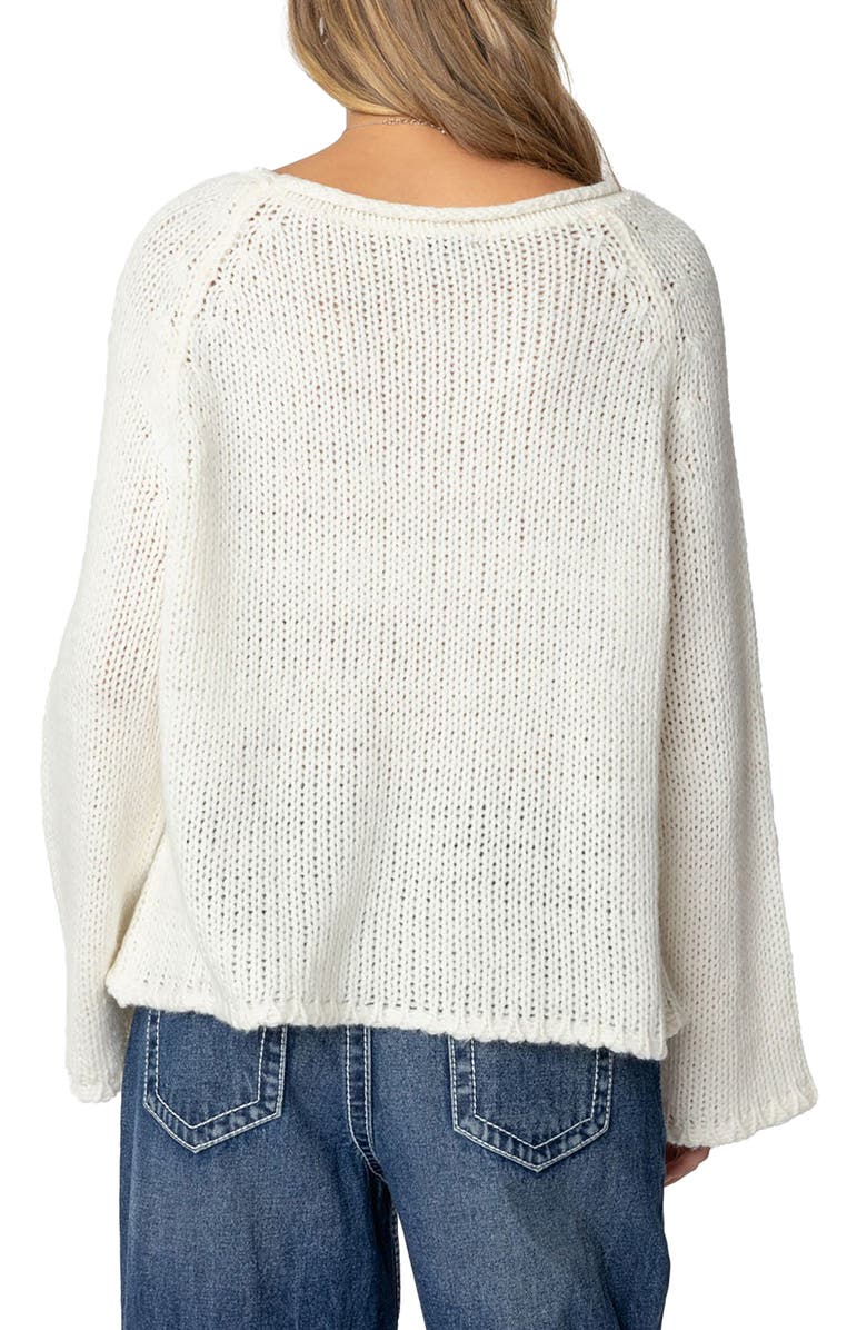 EDIKTED Open Stitch Kangaroo Pocket Sweater, Alternate, color, Cream