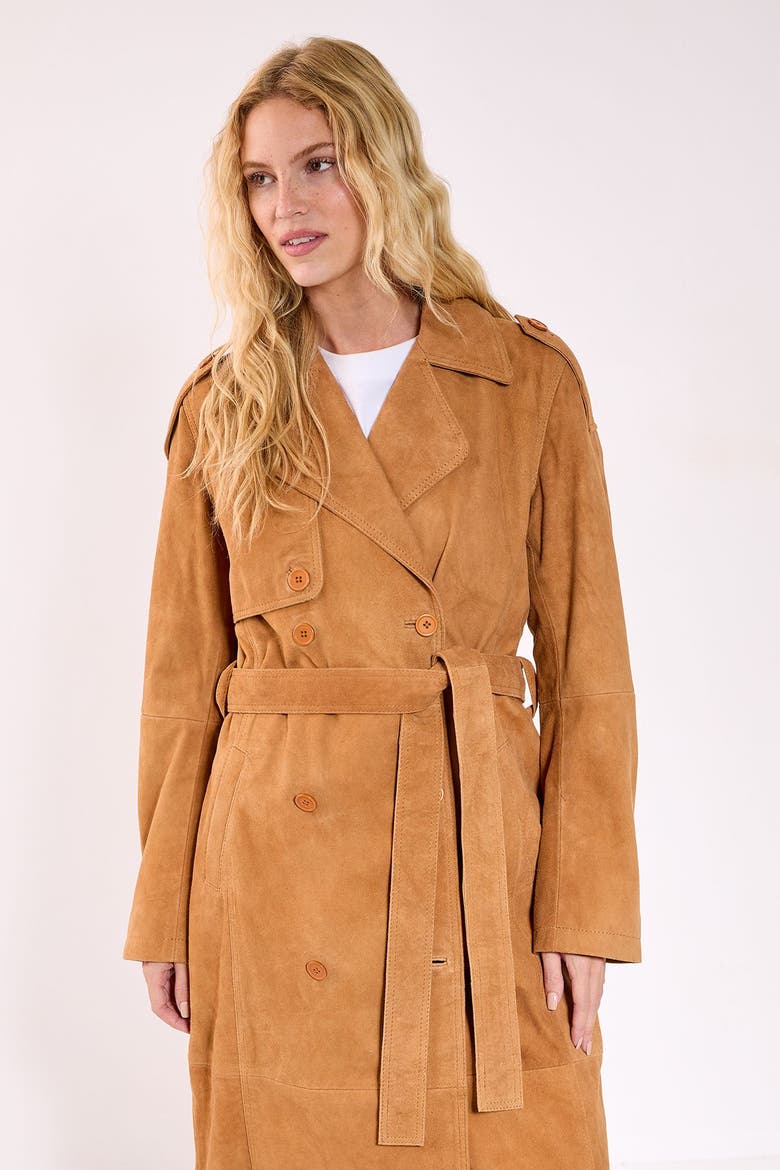 Real Suede Trench Coat, Alternate, color, Tan