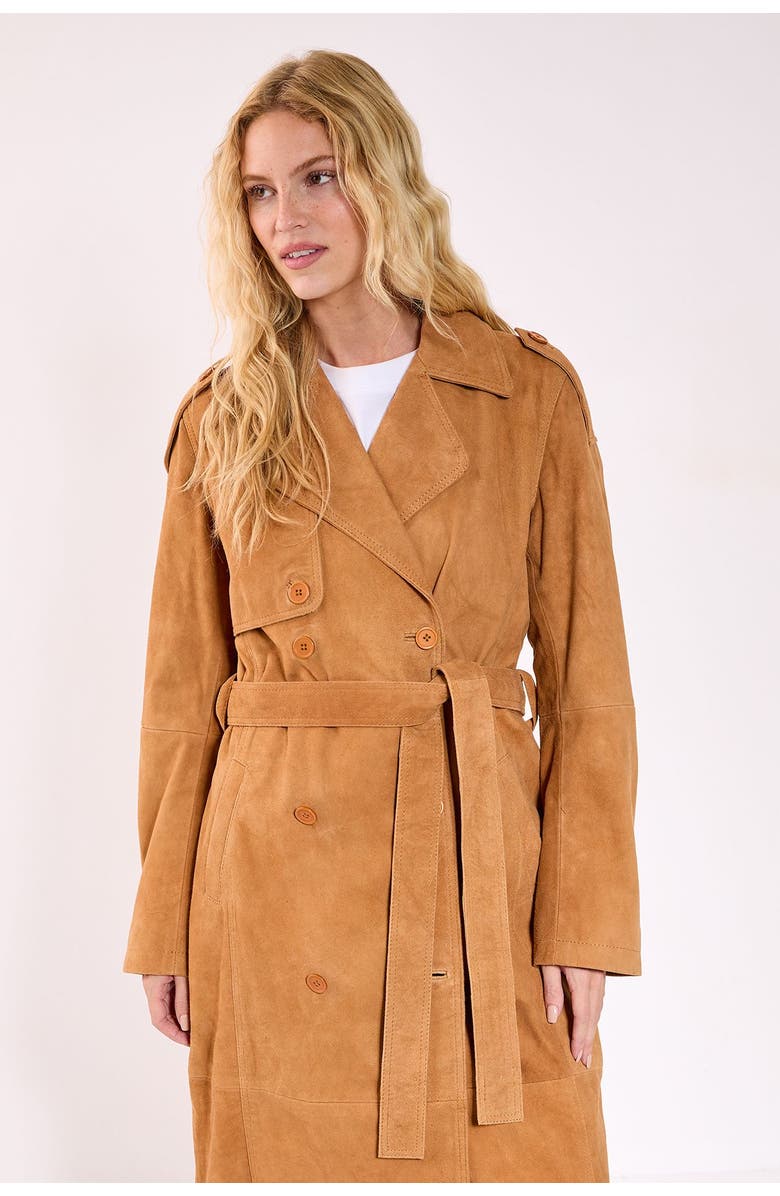 NASTY GAL Real Suede Trench Coat, Alternate, color, Tan