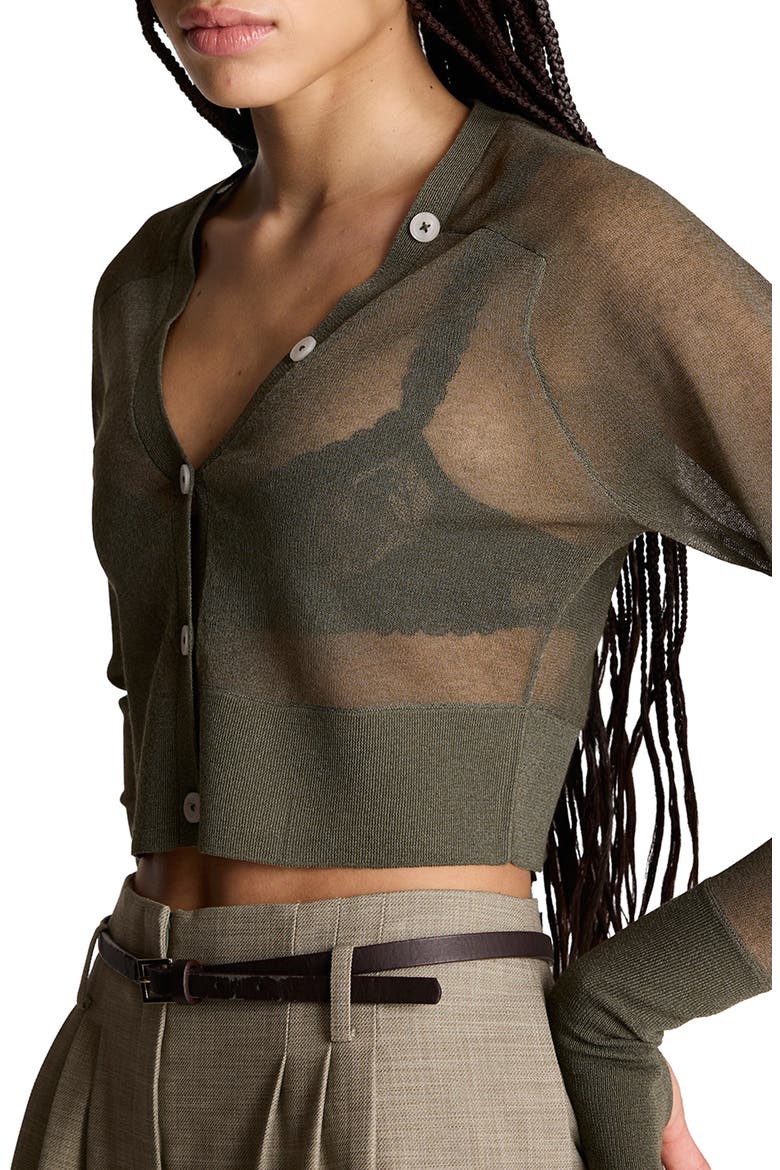 Sheer Cropped Cardigan, Alternate, color, TURTLE GREEN