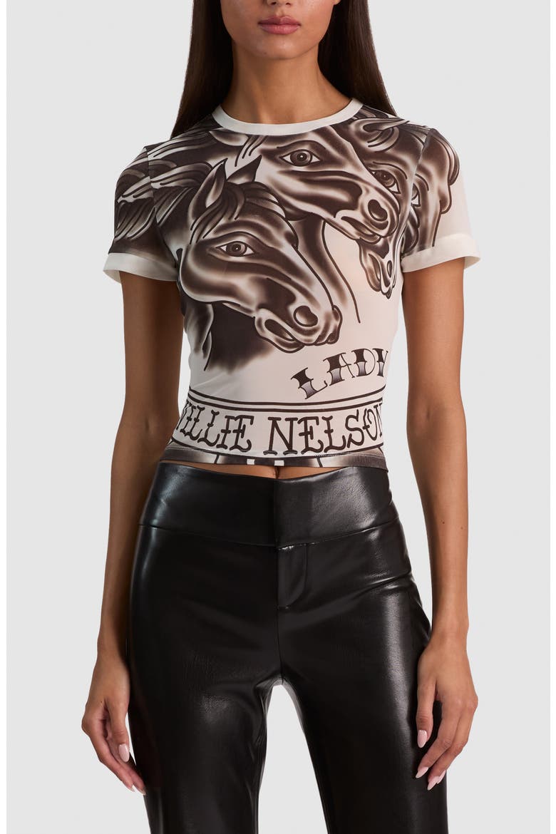 Tess Graphic Mesh T-Shirt, Main, color, LADY LUCK BISCOTTI
