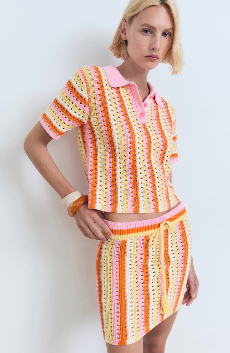 MANGO Stripe Crochet Skirt, Alternate, color, Pink