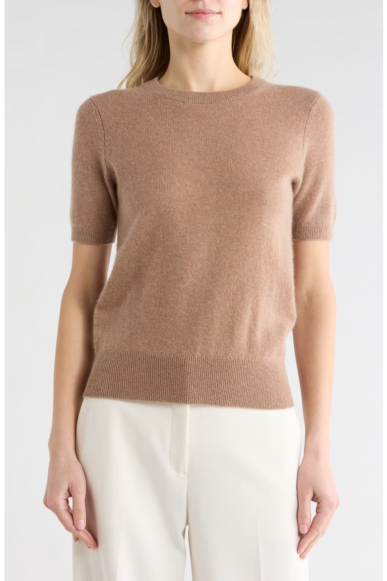 Short Sleeve Cashmere Sweater, Main, color, TAN GINGERSNAP HEATHER