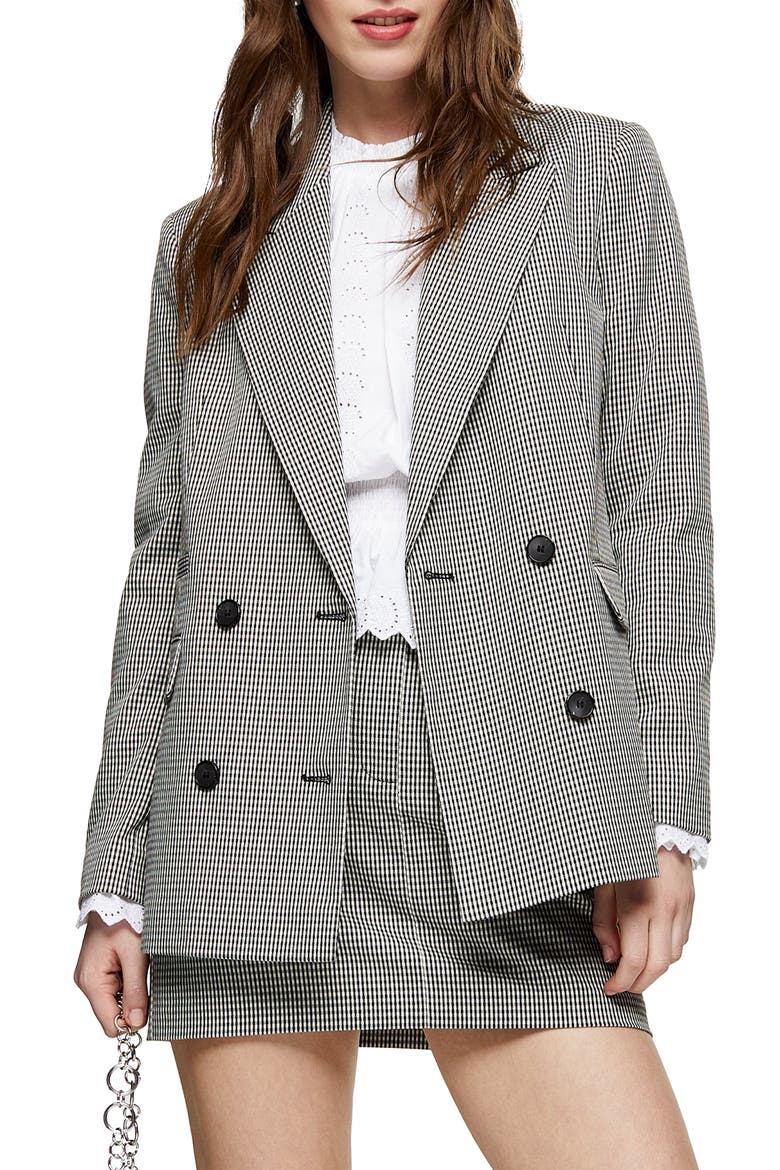 Mini Dogtooth Double Breasted Blazer, Main, color, BLACK MULTI