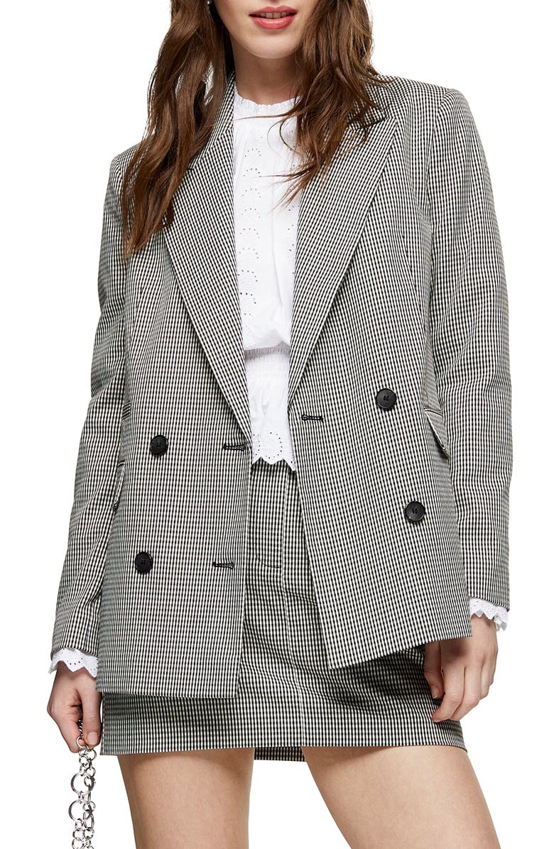 Topshop Mini Dogtooth Double Breasted Blazer, Main, color,