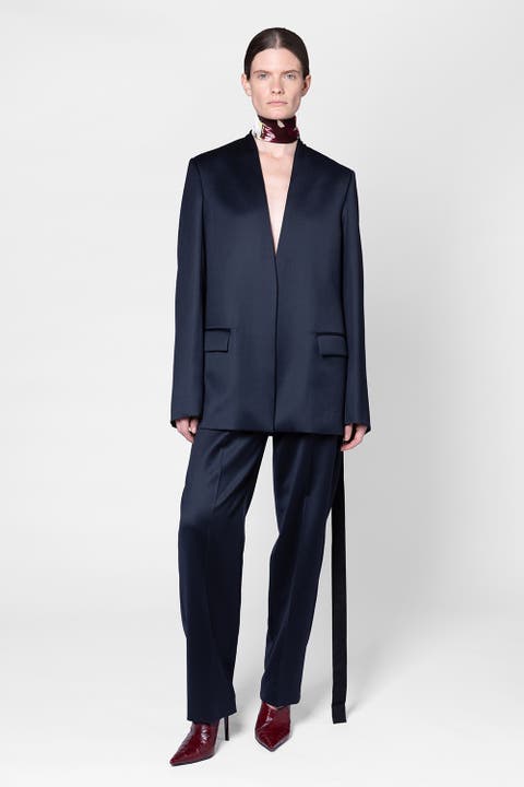 Selma Gathered Back Satin Suit Jacket