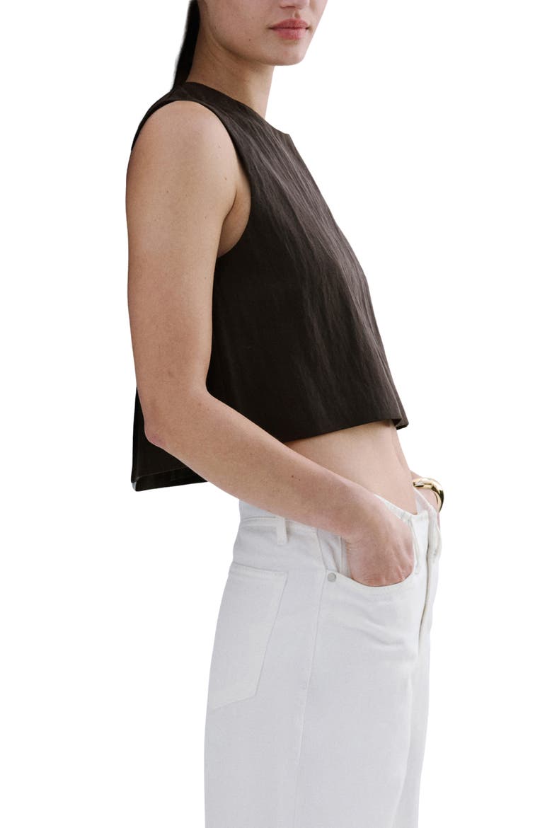 Boxy Crop Back Button Top, Alternate, color, CHOCOLATE