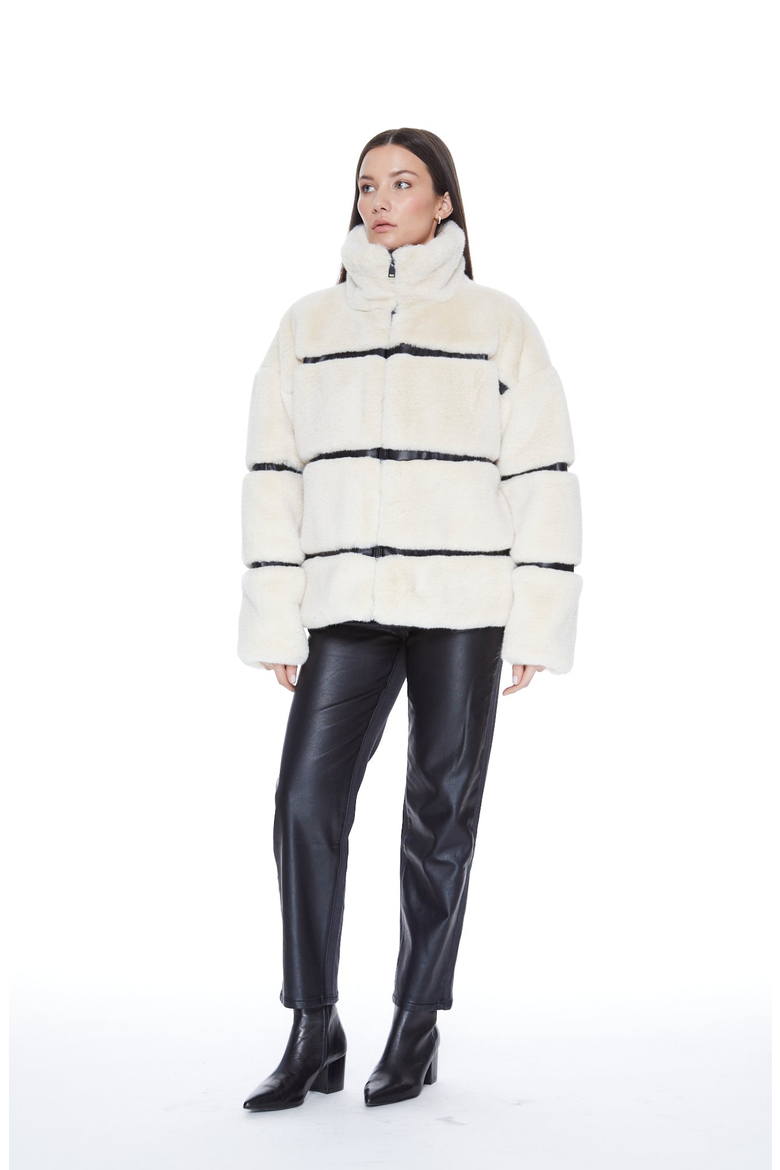 Mob Wife UnReal Leather Fur Jacket, Alternate, color, Vanilla Bean