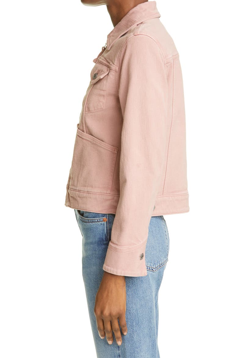 Zip Front Stretch Cotton Trucker Jacket, Alternate, color, ROSE RED